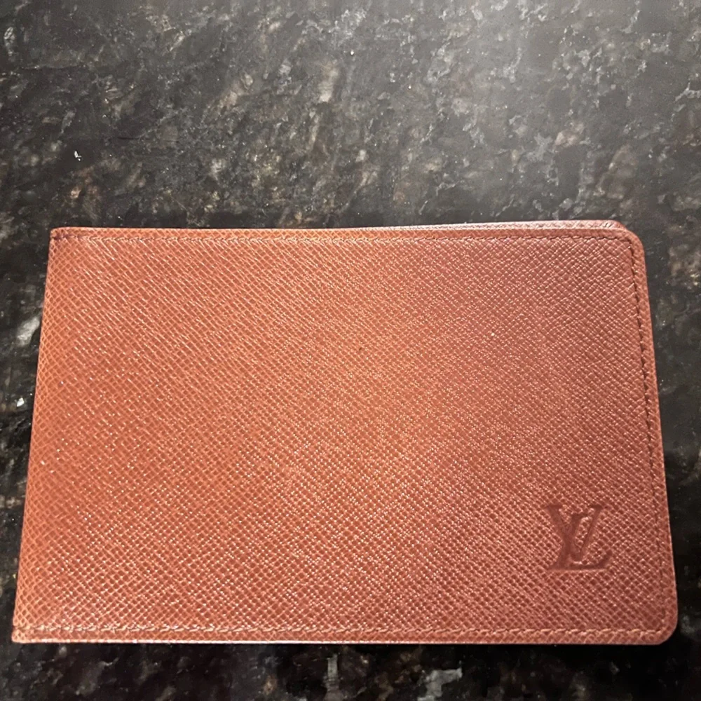 LV Brown Taiga Leather Card Case ID Holder Wallet